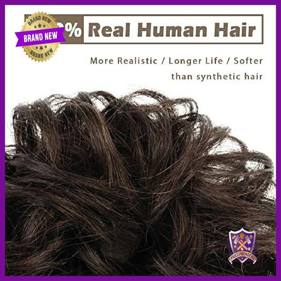 Real Human Hair Bun Extension Scrunchie - Thick Soft Fluffy Updo main image 6